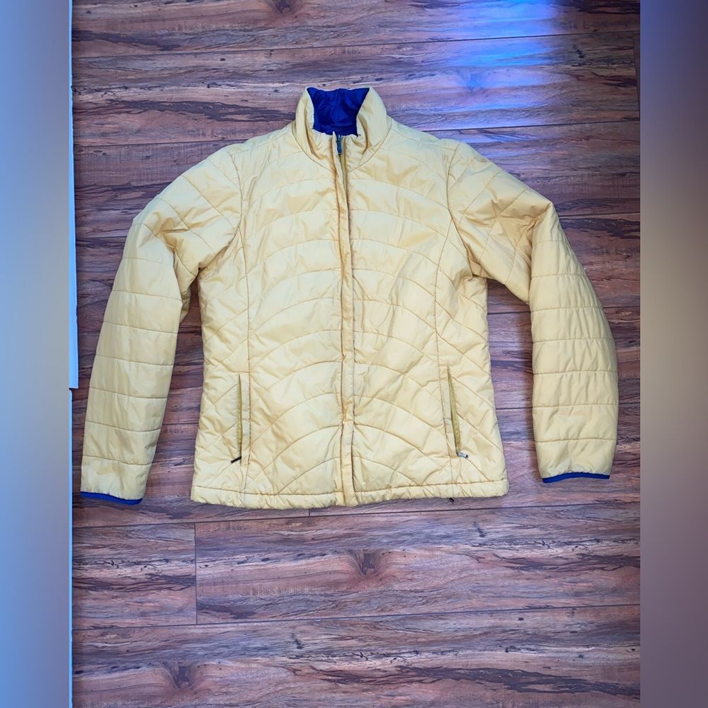 Lands' End Youth Quilted Puffer Jacket Yellow Blue Size Medium 10-12